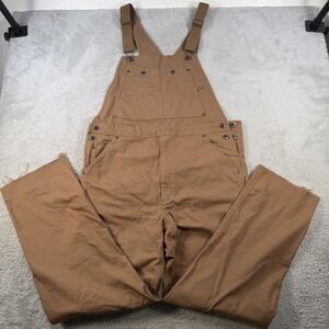 Duluth Trading Co Overalls Mens 36x32 Tan Canvas Workwear Bibs Double Knee READ